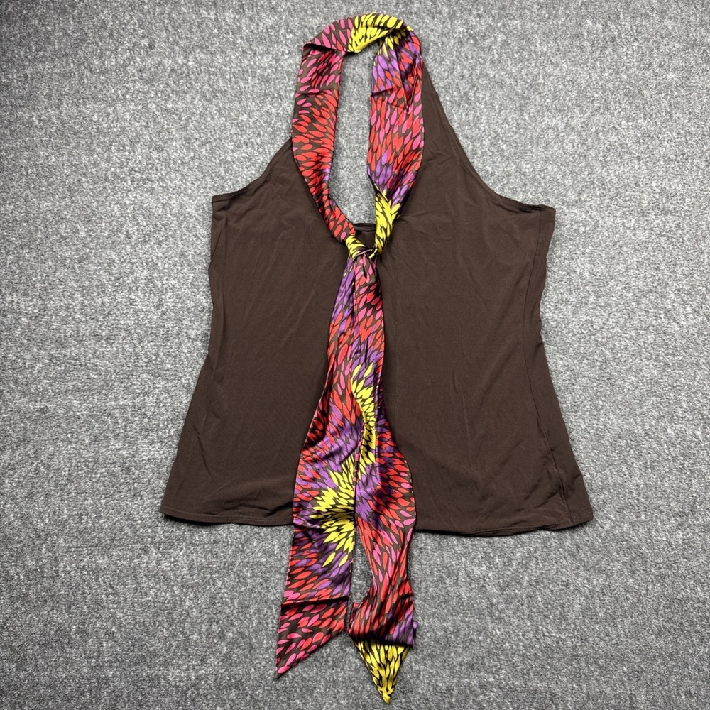 Trina Turk Silk Scarf Halter Top Brown Multicolor Women's Large NWT